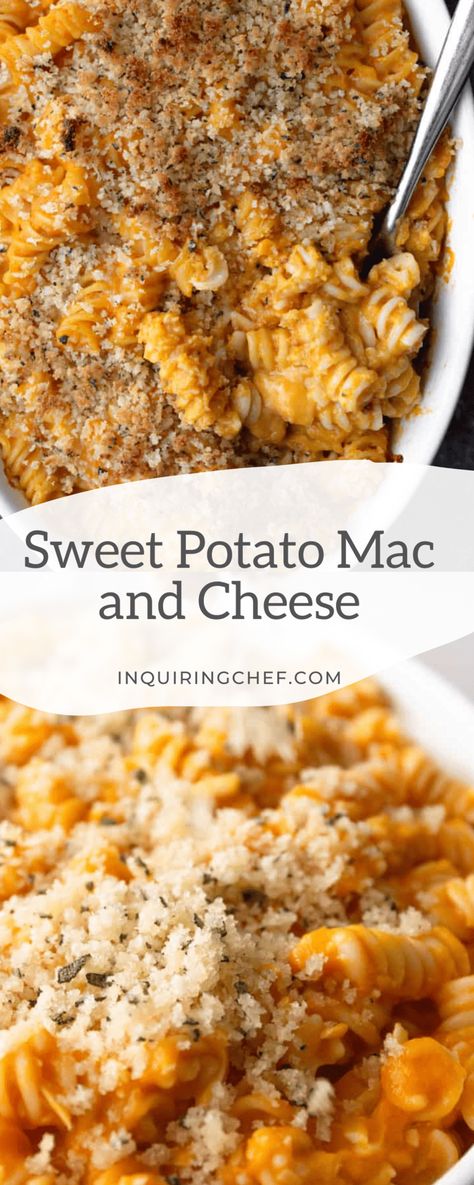 Sweet Potato Mac And Cheese, Potato Mac And Cheese, Sweet Potato Pasta, Mac And Cheese Casserole, Sweet Potato Kale, Meatless Mondays, Mac And Cheese Recipe, Cheese Casserole, Mac N Cheese Recipe