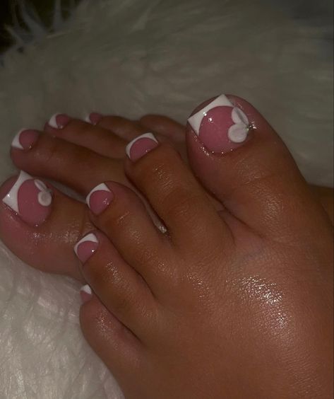 Toe French Tip Designs, Double French Tip Toes, Acrylic Toes With Flowers, White French Tip Toes With Design, Acyrilics Toe Nails, Matching Toe And Nail Set, Orange Acrylic Toes, Pink And White Toes, French Tip Toes With Flower