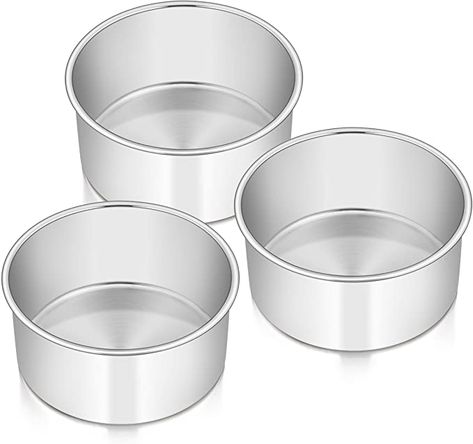 Amazon.com: 6 Inch Cake Pan Set of 3, E-Far Stainless Steel Round Smash Cake Baking Pans Tins, Non-Toxic & Healthy, Mirror Finish & Dishwasher Safe: Home & Kitchen 6in Cake, Cake Trays, 6 Inch Cake, Cake Pan Set, 3 Mirror, One Piece Design, Cake Baking Pans, Tall Cakes, Design Mirror