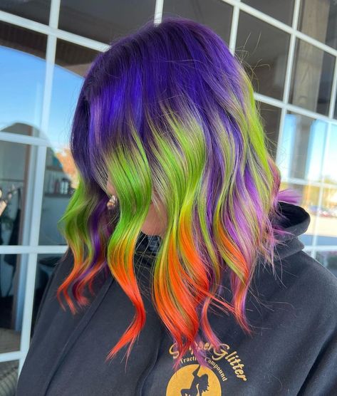 Halloween Haircolor, Neon Green Hair, Megan Rose, Mermaid Hair Color, Rose Colors, Instagram Posting, Split Dyed Hair, Vivid Hair Color, Halloween Color