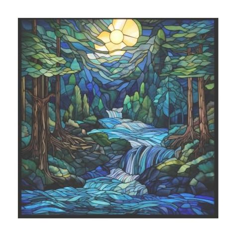 Stained Glass Landscape, Faux Stained Glass Window, Stained Glass Window Clings, Sun Window, Window Cleaning Solutions, Glass Landscape, Sun Catcher Window, Forest Night, Window Cling