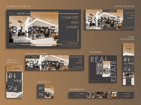 Real Estate Advertisement Template Design by Jovano Pojoh on Dribbble Real Estate Brochure Design Luxury, Real Estate Advertising Design, Real Estate Graphic Design, Real Estate Advertisement, Banner Real Estate, Luxury Real Estate Brochure, Advertising Template, Hoarding Design, Real Estate Design