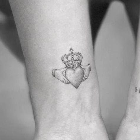 Celtic Claddagh Tattoo, Irish Heritage Tattoo, Claddagh Ring Tattoo, Irish Claddagh Tattoo, Claddagh Tattoo, Marriage Tattoos, British Tattoo, Ireland Tattoo, Small Moon Tattoos