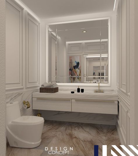 Classic Toilet Interior, Modern Classic Bathroom Ideas, Neoclassical Interior Design Bathroom, Toilet Design Classic, Bathroom Interior Design Luxury Classic, Classic Toilet Design, Neoclassical Bathroom Design, Neo Classical Bathroom, Classic Modern Bathroom