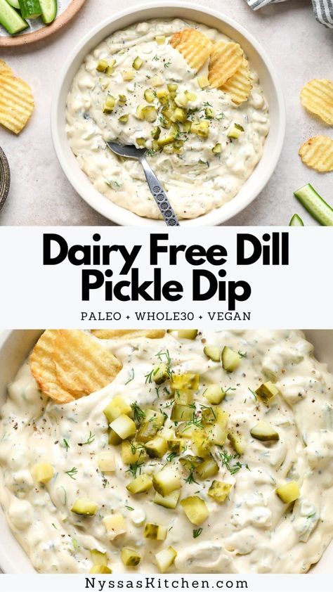 Vegan Comfort Food Recipes, Hot For Food, Dried Spices, Dill Pickle Dip, Dairy Free Dips, Dairy Free Appetizers, Dip Vegan, Pickle Dip, Vegan Worcestershire Sauce