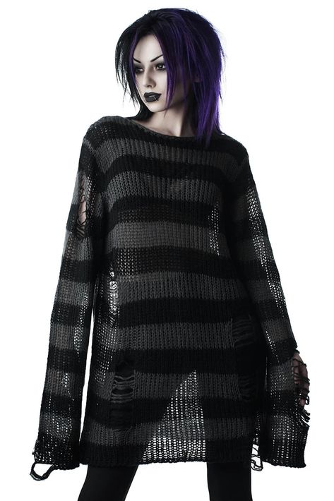 Darklands Knit Sweater [TARTAN] - Shop Now - us.KILLSTAR.com Styl Grunge, Oversized Black Sweater, Grunge Look, Streetwear Tops, Gothic Outfits, Cozy Fashion, Goth Fashion, Grunge Fashion, Grunge Outfits