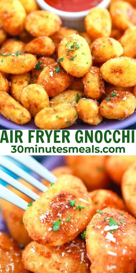 Frozen Gnocchi In Air Fryer, Crunchy Gnocchi Air Fryer, Air Fry Gnocchi Recipes, Crispy Air Fryer Gnocchi, Airfryer Gnocchi Recipes, Gnocchi In Air Fryer, Gnocchi Snacks, Air Fried Gnocchi Recipes, Quick And Easy Snack Recipes Air Fryer