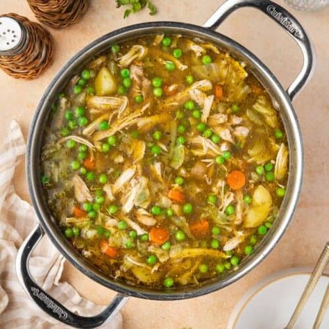 Chicken and Cabbage Soup Chicken And Cabbage Soup, Cabbage Chicken Soup, Types Of Vinegar, Shredded Turkey, Chicken And Cabbage, Chicken And Veggies, Cabbage Soup Recipes, Yellow Potatoes, Easy Soup