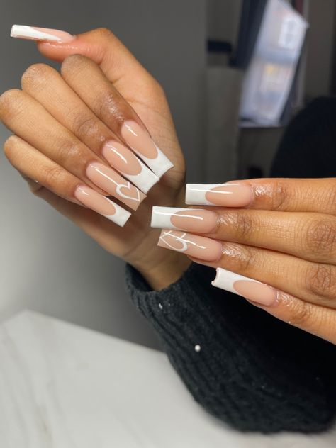 Long Acrylic Nails Coffin French Tip, Nail Inspiration Long Coffin, French Sets Nails, High French Tip Nails Square, White Acrylic French Nails, Curved French Tip Nails Square, Long Square Acrylic Nails Designs White, Gel Long Nails Ideas, Long White French Tip Nails Acrylics