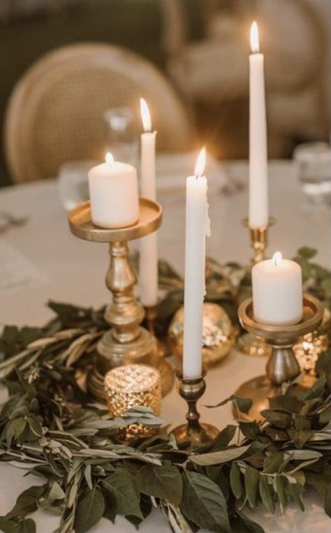 Simple Candlestick Centerpieces Wedding, Moody Candle Centerpieces, Gold Candle Holder Centerpieces Wedding, Brass Candle Centerpieces, Brass Centerpieces, Vintage Candle Stick Holders, Gold Taper Candle Holders Wedding, Gold Vintage Wedding, Brass Candle Sticks Wedding