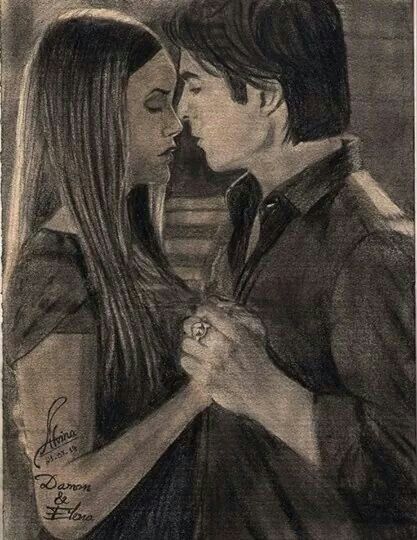 Sketch of Elena & Damon. Vampire Drawings, Ian Somerhalder Vampire Diaries, Vampire Diaries Poster, Damon Salvatore Vampire Diaries, Vampier Diaries, The Vampire Diaries 3, Vampire Diaries Movie, Vampire Diaries Quotes, Vampire Diaries Guys