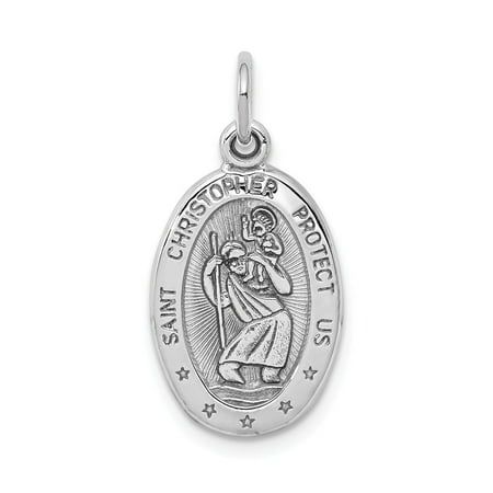 10k White Gold ST. CHRISTOPHER MEDAL, Jewelry, Pendants & Charms, Themed Charms, Religious, Patron Saint Medals, St. Christopher, Material: Primary - Purity:10K|Length of Item:24 mm|Plating:Rhodium|Material: Primary:Gold|Width of Item:11 mm|Product Type:Jewelry|Jewelry Type:Pendants & Charms|Sold By Unit:Each|Pendant/Charm Type:Themed|Material: Primary - Color:White Size: Length: 24 inch - Width: 11 mm.  Color: Metal Type.  Gender: unisex.  Age Group: adult. St Christopher Medal, St Christopher, Charms, White Gold, Plating, Pendant, Gold, White