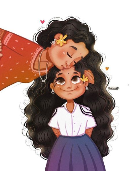 Indian Mom Illustration, Mom Daughter Illustration, Addictive Quotes, Mother Daughter Painting, Happy Anniversary Parents, Motherhood Illustration, Memory Artwork, Cartoon Youtube, Daughter Songs