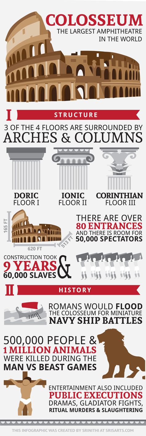 Colosseum Infographic — sris arts Historical Infographics, Ancient Rome Architecture, Rome Guide, Rome Architecture, Architecture Journal, Public Execution, History Infographic, Infographic Poster, Science Projects For Kids