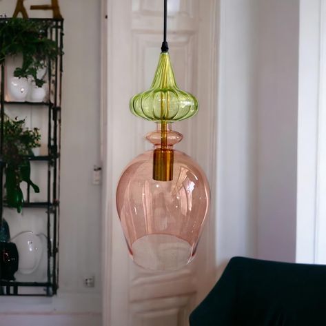 Rosy Dome Blown Glass Light pendant: Custom colours by LesTroisPyramides on Etsy Pendant Lighting Kitchen, Bedroom Eclectic, Blown Glass Lighting, Wire Installation, Plug In Pendant Light, Edison Bulbs, Glass Light, Hanging Light Fixtures, Kitchen Pendant Lighting