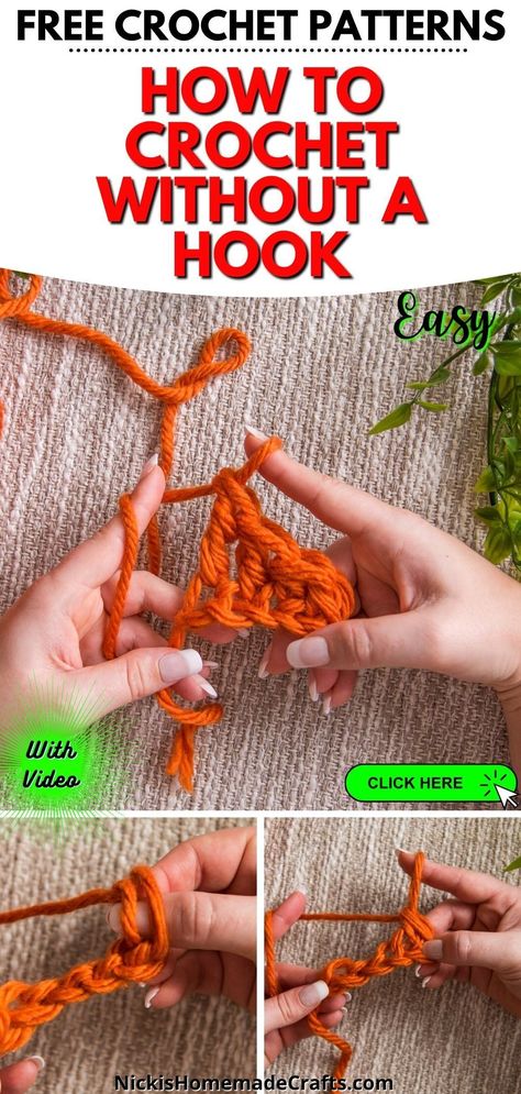 Easy Finger Crochet Tutorial. Learn to crochet without a hook and crochet beanies, cowls and other free crochet patterns with super bulky yarn easily using finger crochet. How To Crochet For Beginners Without A Hook, Crochet Without Needles, Crochet Without Hook, How To Crochet Without A Hook, How To Crochet With Your Hands, How To Finger Crochet, How To Crochet With Your Fingers, Finger Crochet For Beginners, Dream Catcher Step By Step