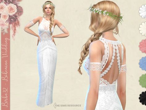 The Sims Resource - Bohemian Wedding - The Bride The Sims Resource Wedding Dress, Sims 4 Wedding Dress Cc, Sims Wedding, Sims 4 Wedding Dress, Ts4 Clothes, Ts4 Mods, Sims Characters, Pelo Sims, Gothic Wedding Dress