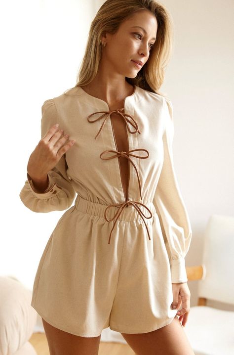 Romper Outfit Ideas, Short Jumpsuit Outfit, Romper Fall, Lounge Clothes, Drip Drop, Plus Size Belts, Lounge Outfit, Linen Romper, Leather Tie