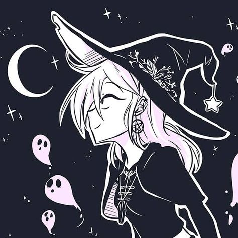 Witch Aesthetic Cartoon, Black Hair Witch Art, Discord Pfp Halloween, Caldron Drawings, Drawings Of Witches, Dark Witch Drawing, Witch Pfp Aesthetic, Witch Drawing Ideas, Witch Pose Reference