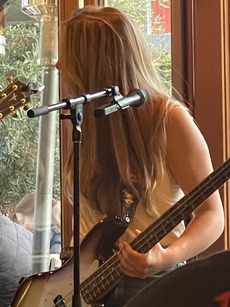 Bass Playing Aesthetic, Girl Bassist Aesthetic, Bassist Aesthetic Girl, Musician Girl Aesthetic, Upright Bass Aesthetic, Electric Bass Guitar Aesthetic, Bass Girl Aesthetic, Playing Bass Aesthetic, Band Girl Aesthetic