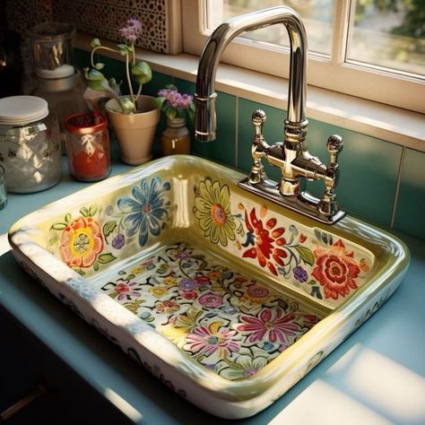 Kitchen Sink Inspiration, Sink Inspiration, Bohemian Kitchen, Painting Concrete Porch, Cottage Charm, Concrete Porch, Boho Kitchen, Dream House Rooms, Painting Concrete