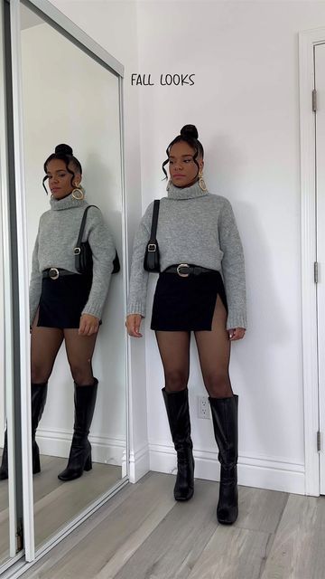 Outfit Formal Mujer, Rok Mini, Leather Skirt Outfit, Skirt Outfits Fall, Sweater Dress Outfit, Winter Skirt Outfit, Winter Fashion Outfits Casual, Miniskirt Outfits, Fashion Tights