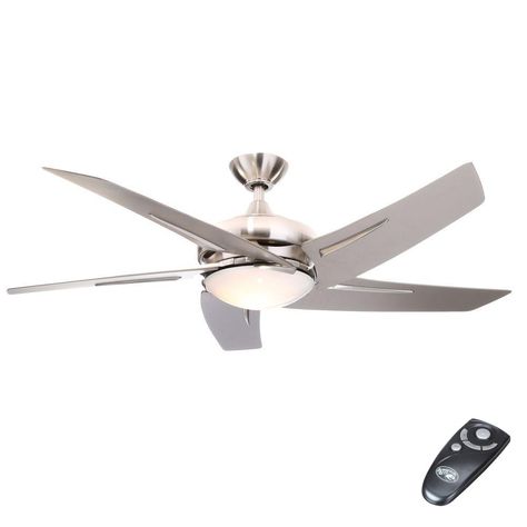 Home Depot $249  Hampton Bay Sidewinder 54 in. Indoor Brushed Nickel Ceiling Fan with Light Kit and Remote Control Ceiling Fan Vaulted Ceiling, Steampunk Ceiling, Double Ceiling Fan, Kids Ceiling, Hampton Bay Ceiling Fan, Victorian Ceiling, Brass Ceiling Fan, Ceiling Fan Parts, Ceiling Fan Makeover