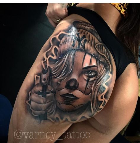 Cheats Tattoo Woman, Thug Tattoos For Women Leg, Chicana Tattoo Design, Girl Thigh Tattoos, Hip Thigh Tattoos, Chicano Style, Chicano Style Tattoo, Sharpie Tattoos, Chicano Tattoos