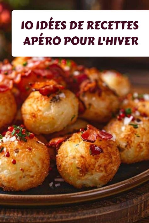 10 idées de recettes apéro hivernales, beignets salés garnis de bacon. Tapas Buffet, Toast Aperitif, Christmas Buffet, Tapenade, Christmas Appetizers, Grow Your Own Food, Burritos, Gluten Free Recipes, Parmesan