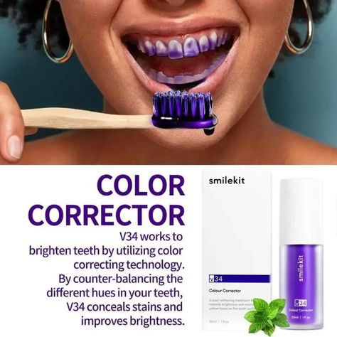 Toothpaste Smilekit V34 Purple Toothpaste, Colour Corrector, Brighten Teeth, Whitening Teeth, Gap Teeth, Yellow Teeth, Clean Teeth, White Smile, Stained Teeth