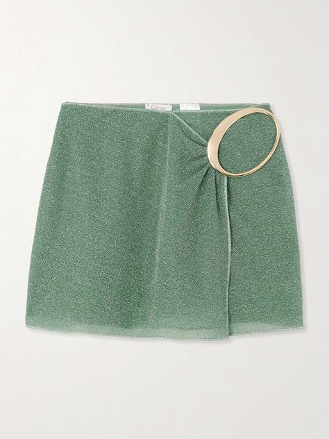 OSÉREE Lumière wrap-effect embellished metallic stretch-knit mini skirt Turn Your Phone, Green Skirt, Looks Vintage, Everyday Wardrobe, On Vacation, Women Collection, Ibiza, Fashion Inspo Outfits, What To Wear