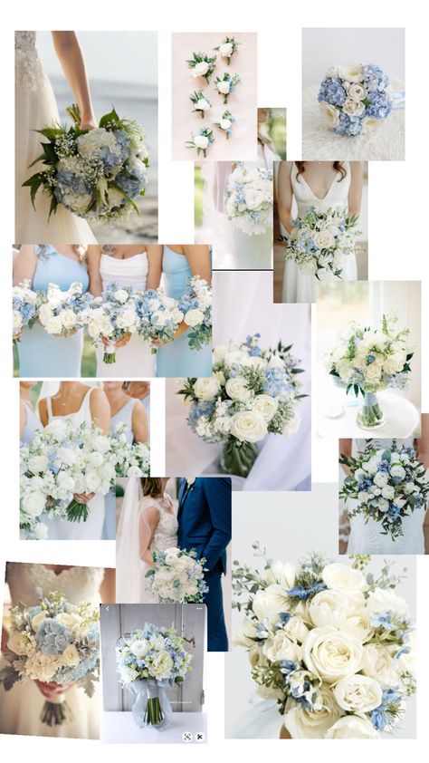 Flowers Sky Blue Wedding Flowers, Blue And White Wedding Bouquets, Blue And White Bridesmaid Bouquet, Blue Wedding Theme Flowers, Light Blue Wedding Bouquet, White And Blue Bridal Bouquet, June Wedding Flowers, Blue Hydrangea Bouquet, Blue Bridal Bouquet