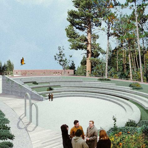 Amphitheater Architecture, Landscape Architecture Diagram, Landscape Stairs, Urban Design Architecture, Outdoor Theater, Architecture Collage, Architecture Concept Drawings, Urban Park, Parking Design