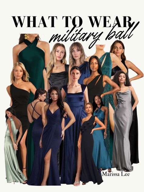 Blue, green, and black dresses for the formal military ball. Military Ball Dresses Jrotc High School, Military Ball Hairstyles, Marine Corps Ball Dresses, Marine Ball Dresses, Black Formal Dresses, Marine Corps Birthday, Marine Corps Ball, Navy Ball, Marine Ball