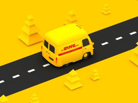 Animation for DHL sending yellow car transport shipping delivery service animation dhl delivery Delivery Motion Graphics, Delivery Animation, Bus Animation, Car Animation Gif, Truck Animation, Driving Animation, Yellow Gif, Animated Car, 3d Car Illustration