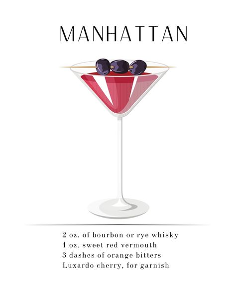 Manhattan Recipe, Bartender Drinks Recipes, Manhattan Art, Bartender Drinks, Manhattan Cocktail, Yummy Alcoholic Drinks, Bar Cart Art, Cocktail Book, Art Bar