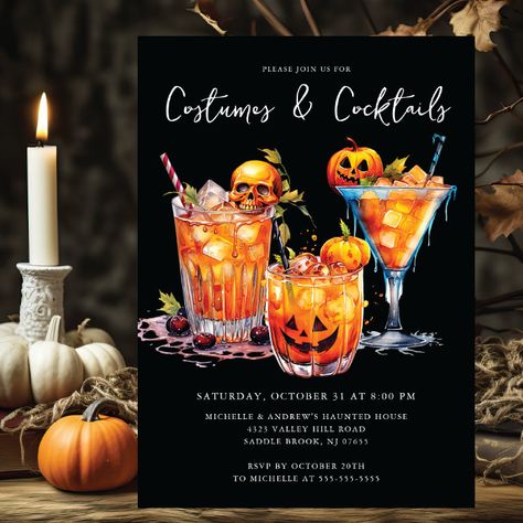 Halloween Paint And Sip, Drinks Invitation, Halloween Cocktail Party Invitations, Unique Halloween Party Ideas, Cocktails Birthday, Scary Halloween Invitations, Costumes And Cocktails, Cocktail Halloween, Paint And Sip Party