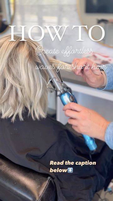 Shirt Hair Curls Waves, How To Curl Med Length Hair, How To Style A Messy Bob Hair Tutorials, How To Curl Long Bob, Short Waved Hair, Curl Short Hair With Curling Iron, How To Curl Shoulder Length Hair, Curl Wrap, Short Curled Hair