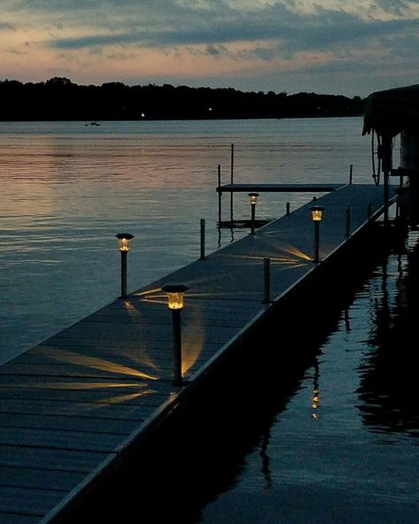 Lake Deck Ideas Boat Dock, Modern Boat Dock, Lake Docks, Docks Lake, Dock Aesthetic Lake, Luxury Boat Dock, Dock Lighting, Lake Dock, Cottage In The Woods