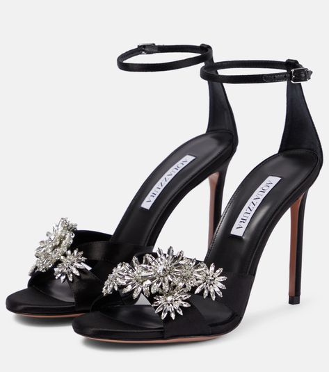 Crystal Margarita Embellished Sandals in Black - Aquazzura | Mytheresa Alt Wedding, Aquazzura Shoes, Boot Jewelry, Luxury Lifestyle Dreams, Embellished Sandals, Wedding Vibes, Hairdo For Long Hair, Wedding Heels, Baddie Hairstyles