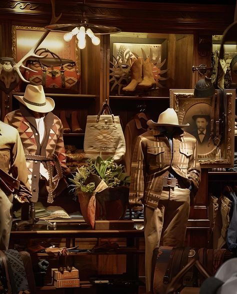 Follow @rrlexchange and get more of the good stuff by joining Tumblr today. Dive in! Ralph Lauren Cowboy, Vintage Clothing Display, Vintage Ralph Lauren Ads, Mans Clothes, Showcase Store, Ralph Lauren Ads, Vintage Store Ideas, Rustic Closet, Boutique Aesthetic