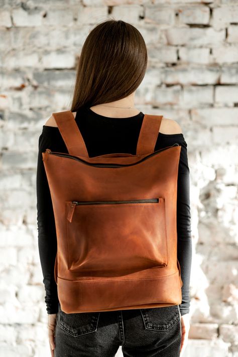 Leather Backpacks School, Leather Backpack Women, Handmade Leather Backpack, Laptop Backpack Women, Unique Backpacks, Woman Handbag, Work Backpack, Brown Leather Backpack, Diy Bags Purses