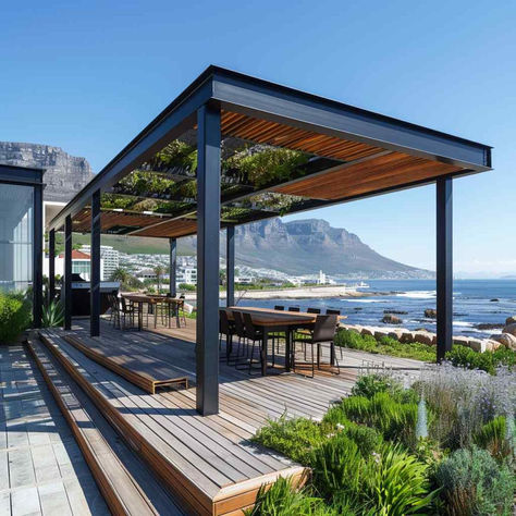 33 Outdoor Decks Adorned with Pergola Roof Gardens Large Pergola, Pergola Roof, Outdoor Decks, Sedum Roof, Roof Gardens, Green Roofs, Deck With Pergola, Pergola With Roof, Outdoor Retreat