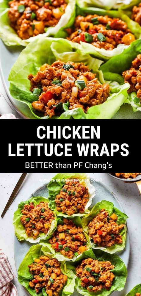 These chicken lettuce wraps are loaded with seasoned chicken cooked in a blend of Asian flavors, then wrapped in fresh and crunchy lettuce. Each bite is loaded with flavor, making it the perfect appetizer or light entree! Lettuce Tacos Chicken, Healthy Asian Lettuce Wraps, Lettuce Chicken Tacos, Best Chicken Lettuce Wraps, Ground Chicken Asian Lettuce Wraps, Orange Chicken Lettuce Wraps, Sweet Chili Chicken Lettuce Wraps, Blta Chicken Lettuce Wraps, Best Lettuce Wraps Recipe