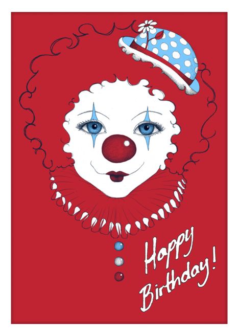 Happy Birthday! from a cute clown with a big red nose card, card, #nose, #red, #ad Birthday Clown, Cute Clown, Game Card, Red Nose, Blue Hat, Card Card, Card Games, Birthday Cards, Happy Birthday