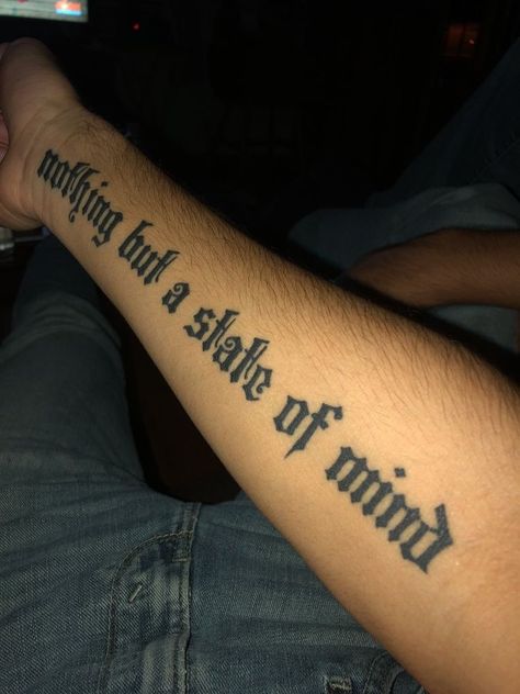 Side Hand Tattoos For Guys Words, Tattoo Text Ideas Men, Writing Tattoos For Men, Side Arm Tattoo Men, Text Tattoo Men, Loyalty Over Love Tattoo, Kill Tattoo, Side Forearm Tattoo Men Ideas, Small Writing Tattoos