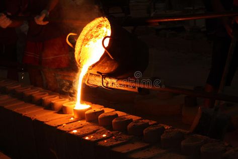 Photo about Molten metal poured from ladle for casting. Image of foundry, furnace, craft - 24670393 Metallurgy Aesthetic, Battle Chess, Dnd Ocs, Kaufmann House, Black Smith, Richard Neutra, Molten Metal, Steel Mill, Industrial Architecture