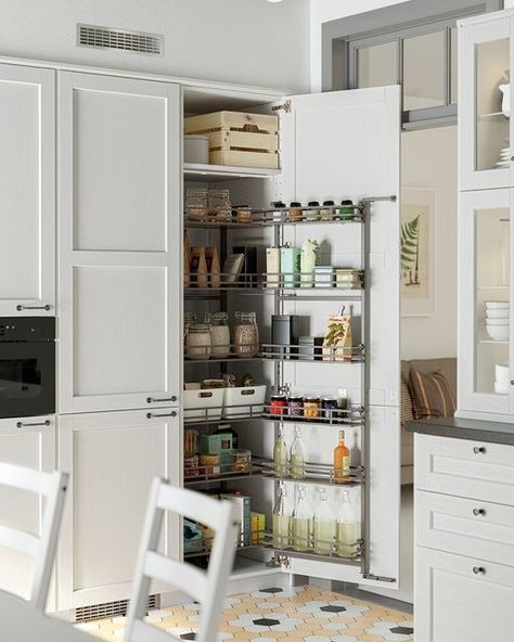 IKEA on Instagram: "The pull-out shelves you never knew you needed 🙌 #IKEA #LifeAtHome #METOD #UTRUSTA" Ikea Enkoping, Pantry Ikea, Ikea Pantry Organization, Organiser Cucina, Ikea Uk, Beautiful White Kitchens, Ikea Kitchens, Pull Out Pantry, Kitchen Planning