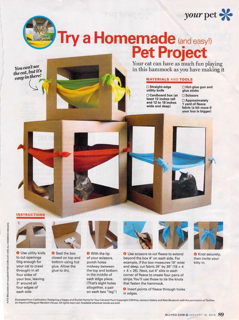 Cat Furniture Diy Homemade, Homemade Cat Beds, Diy Cat Bed, Cardboard Cat House, Homemade Cat Toys, Diy Cat Tree, Easy Pets, Cat House Diy, Diy Cat Toys