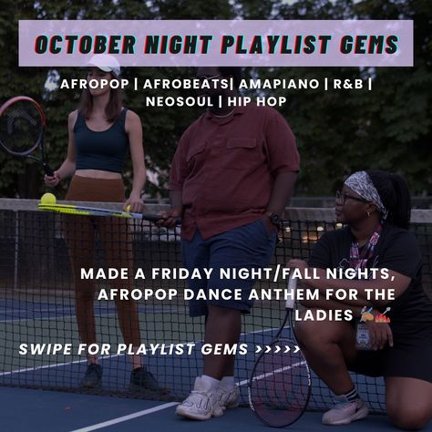 FALL NIGHTS OUT/FRIDAY NIGHT PLAYLIST IDEAS | R&B, AFROBEATS, AFROPOP, AMAPIANO, NEO SOUL (track list below 👇🏿) Exercise OUT NOW 📢📢 Streaming on all platforms!! Special thanks to my producer @Jayden Brown for making this track a banger (and the amazing cover shots). If you like Afrobeats, Afropop and Afro-fusion vibes this ones for you! If you’re looking for a Friday Night playlist I got you with some hidden gems in the Afro, R&B, Soul, Hip Hop and Amapiano genres. Here’s the tracklist. F... Night Playlist, Anderson Paak, Playlist Ideas, Fall Nights, Action Shots, Neo Soul, Autumn Night, Special Thanks, Lead Singer